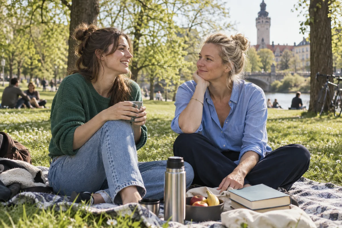 Zwei Freundinnen genießen eine ruhige Pause im Park